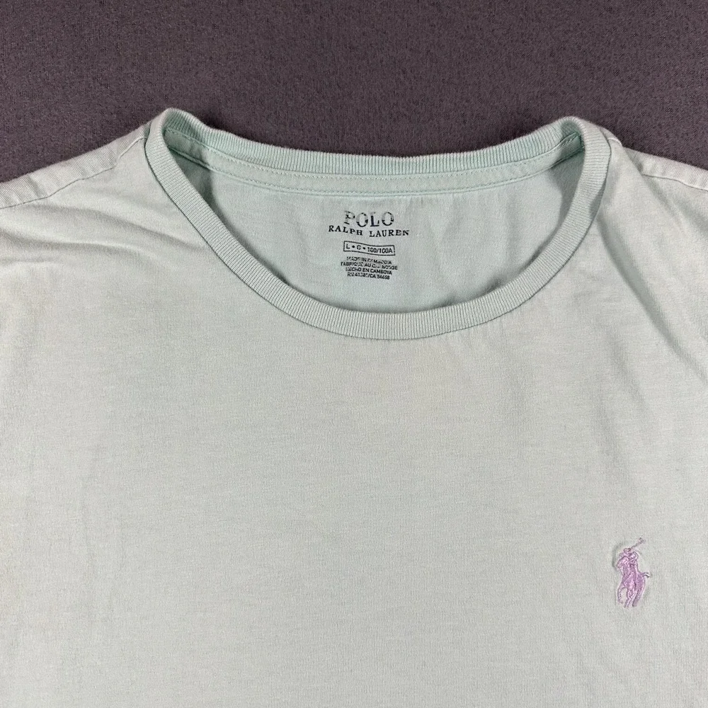 Polo Ralph Lauren Shirt Mens Large Green Tagless Crewneck Pony Logo Cotton Tee